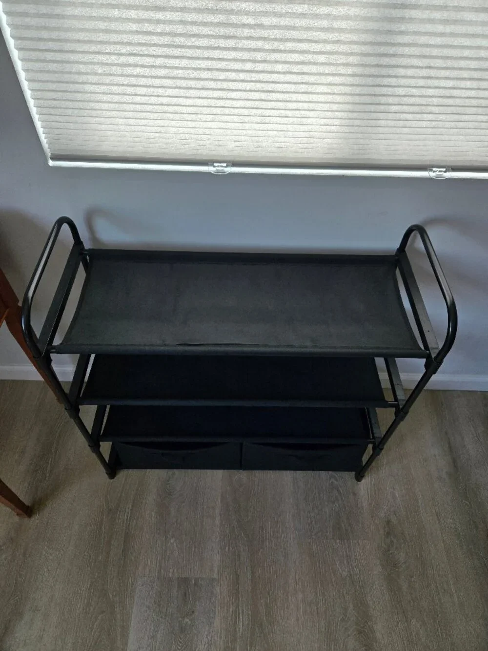 4-Shelf Closet Organizer with 2 Fabric Bins – Black
